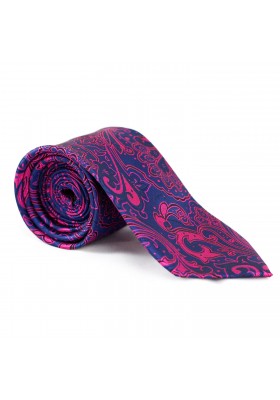Krawatte Paisley Dunkelblau-Pink