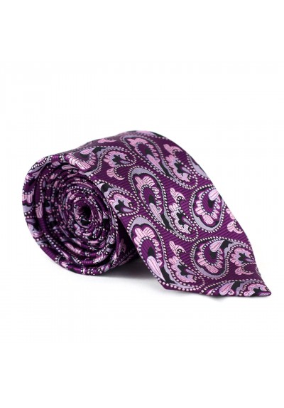 Krawatte Paisley Violett-Weiß